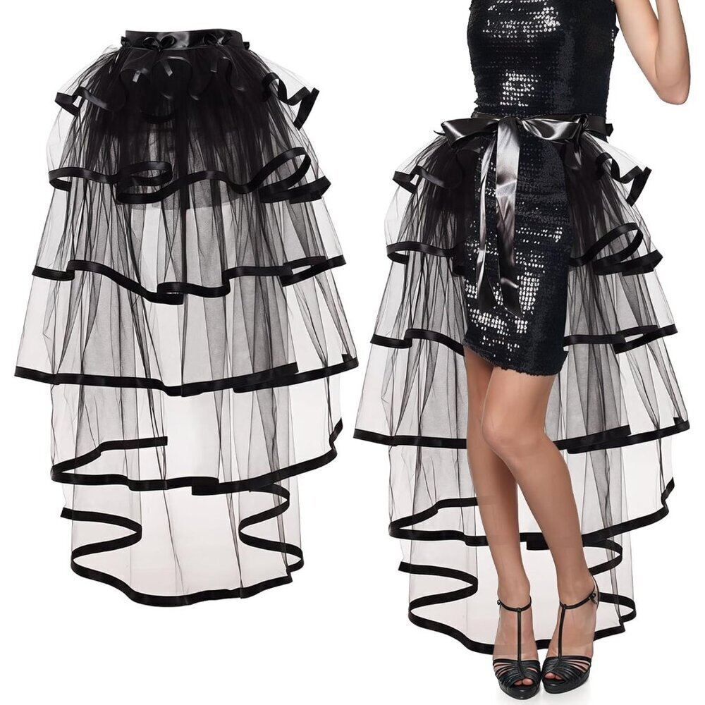 Victorian Steampunk Black Lace Tutu Underskirt Waist 70.9in Costume Accessory